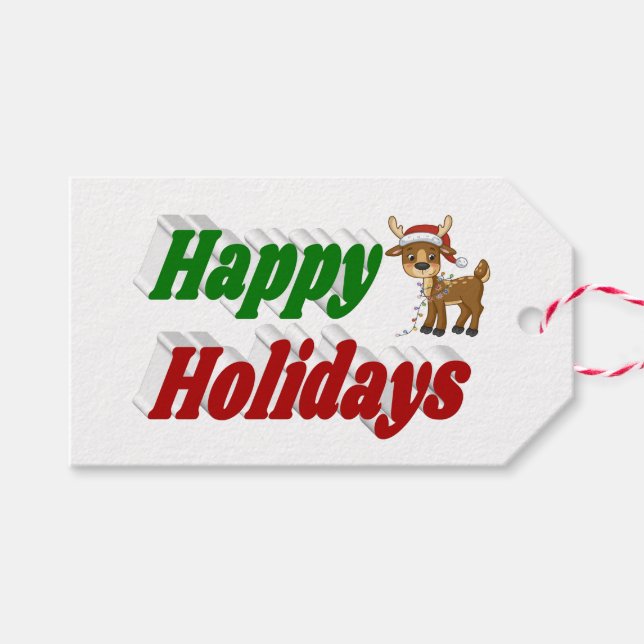 Glad helg Reindeer jultypografi Presentetikett (Framsidan (Horizontal))