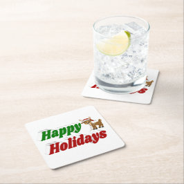 Glad helg Reindeer jultypografi Underlägg Papper Kvadrat