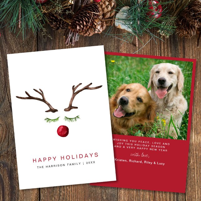 Glad helg Reindeer Watercolor Photo jul Julkort (Skapare uppladdad)