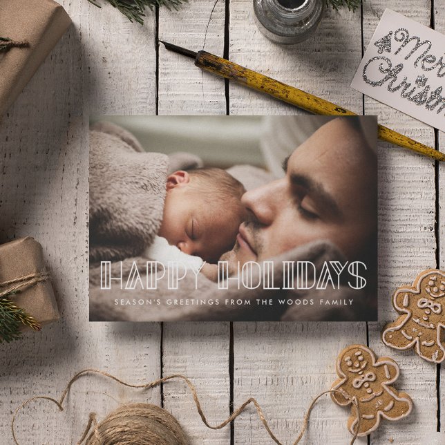 Glad helg Retro Art Deco-skriptfoto Julkort (Skapare uppladdad)