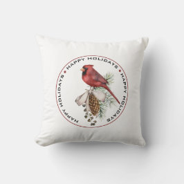 GLAD HELG, röd julkardinal, vattenfärg Kudde