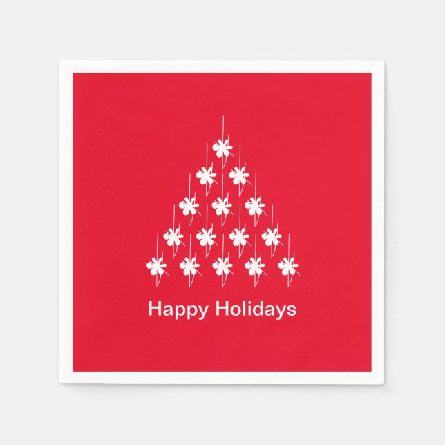 Glad helg röd vit snö Stars Träd papper Pappersservett (Framsidan)