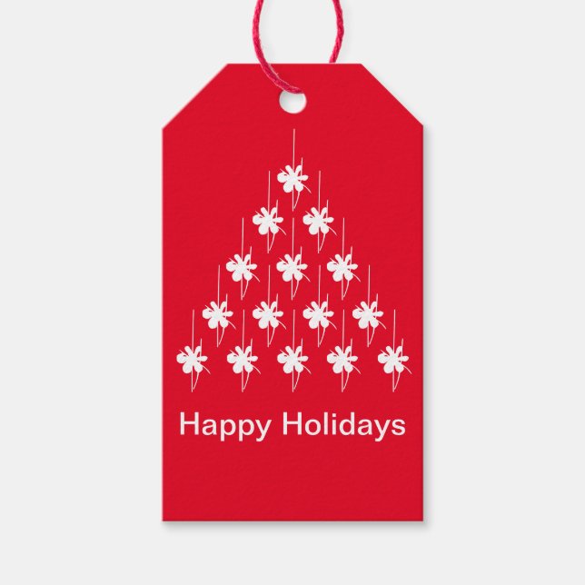 Glad helg röd vit snö Stars Träd Presentetikett (Framsidan)