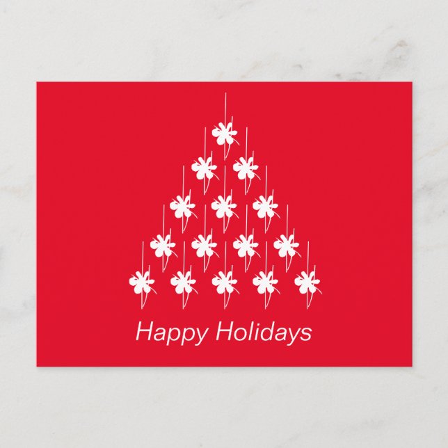 Glad helg röd vit snö Stars Träd Vykort (Framsida)