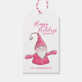 Glad helg Roligt Gnome Modern Rosa jul Presentetikett