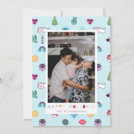 Glad helg Roligt Jul Emoji Mönster Photo Julkort