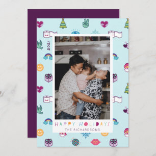 Glad helg Roligt Jul Emoji Mönster Photo Julkort