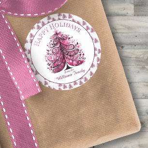 Glad helg Rosa Julgran Gift Märkre Sticke Runt Klistermärke