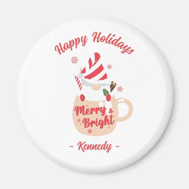 Glad helg - Rosa Mugg Hett Cocoa Merry & Bright Magnet (Framsidan)