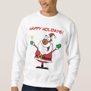 Glad helg rostar från svart Santa Lång Ärmad Tröja
