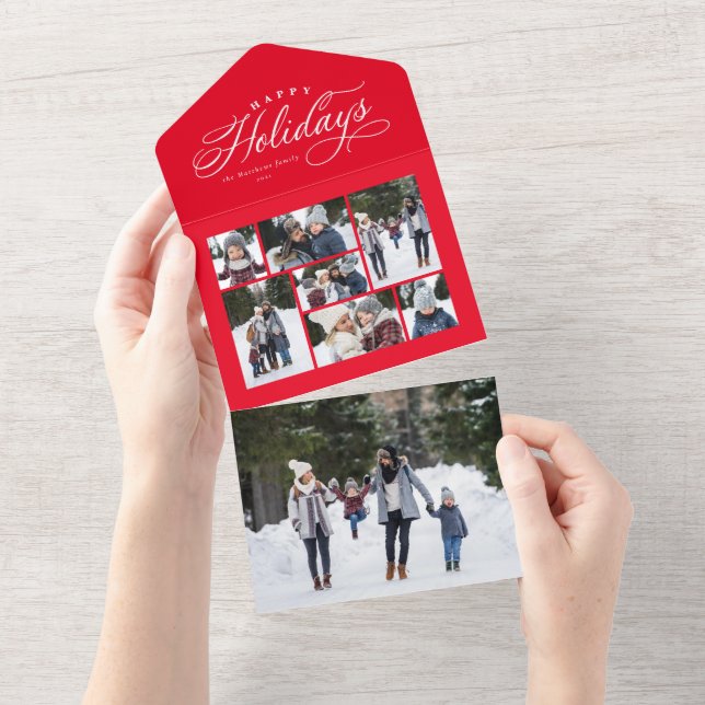 Glad helg rött fotokollage är ett unikt trifold (Avrivbar del)