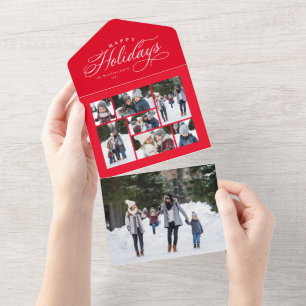 Glad helg rött fotokollage är ett unikt trifold