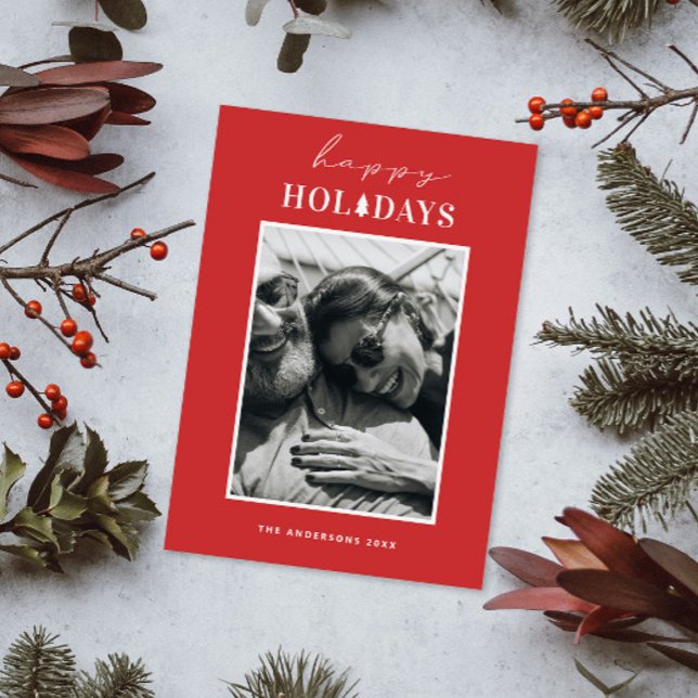 Glad helg | Rött, minimalistiskt julfoto Julkort (Skapare uppladdad)