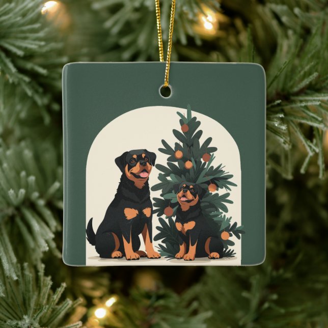 Glad helg Rottweiler Hundar Julgransprydnad Keramik (Träd)