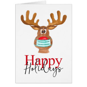 Glad helg Rudolph Ansikte Mask Reindeer Hälsningskort