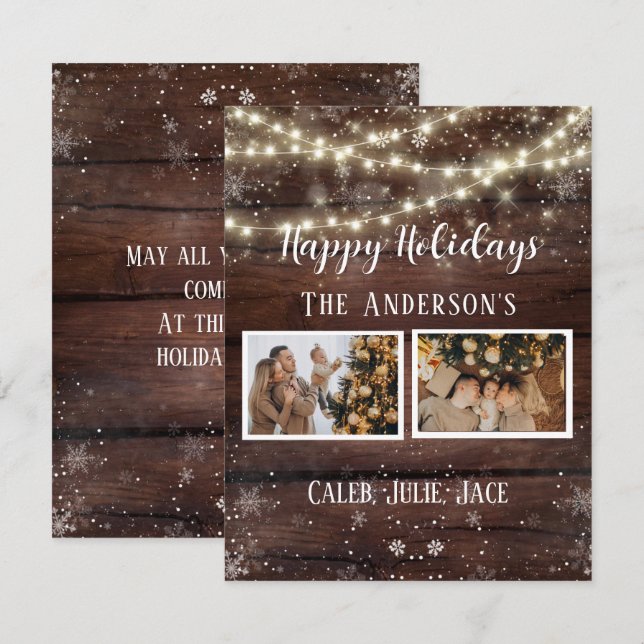 Glad helg Rustic 2 Photo Collage Family Card Anteckningskort (Fram/baksida)