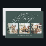 Glad helg Rustic Grönt Multi Photo Collage Julkort<br><div class="desc">Skapa vackra minnen den här julhelgen med det här helgdag för multifotokollage. Det här kortet har ett modernt minimalistiskt skript med dina favoritfoton på framsidan och på baksidan. Anpassa det här fullständiga kortet för anpassade med hälsning,  meddelande,  familj namn och år.</div>