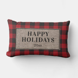 Glad helg Rustic Red Buffalo Play Burlap Lumbarkudde