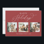 Glad helg Rustic Red Multi Photo Collage Julkort<br><div class="desc">Skapa vackra minnen den här julhelgen med det här helgdag för multifotokollage. Det här kortet har ett modernt minimalistiskt skript med dina favoritfoton på framsidan och på baksidan. Anpassa det här fullständiga kortet för anpassade med hälsning,  meddelande,  familj namn och år.</div>