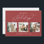 Glad helg Rustic Red Multi Photo Collage Julkort<br><div class="desc">Skapa vackra minnen den här julhelgen med det här helgdag för multifotokollage. Det här kortet har ett modernt minimalistiskt skript med dina favoritfoton på framsidan och på baksidan. Anpassa det här fullständiga kortet för anpassade med hälsning,  meddelande,  familj namn och år.</div>