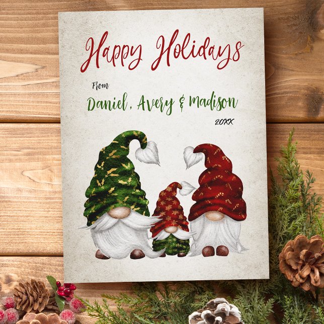 Glad helg Rustic Watercolor Gnome Family (Skapare uppladdad)