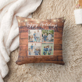 Glad helg Rustic Wood String Ljus Photo Kudde
