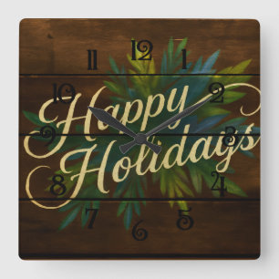 Glad helg Rustic Wooden Boards Painting Blue Fyrkantig Klocka