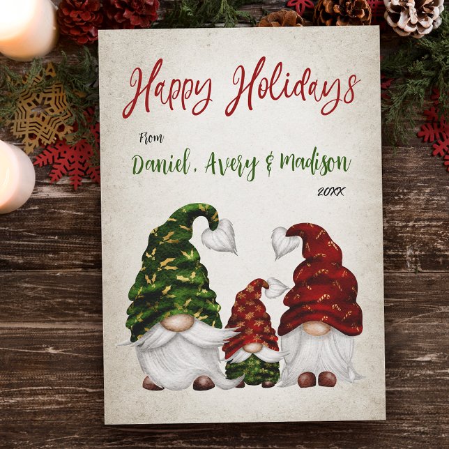 Glad helg Rustik, vattenfärgad Gnome-familj Julkort (Available in high quality print or digital download for quick text messaging, email or self print.)