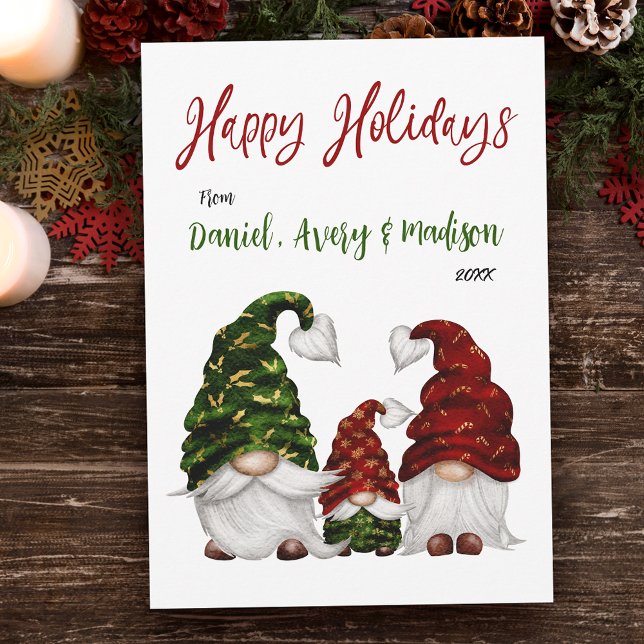 Glad helg Rustik, vattenfärgad Gnome-familj Julkort (Available in high quality print or digital download for quick text messaging, email or self print.)