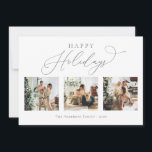 glad helg Script Grått Multi Photo Collage Julkort<br><div class="desc">Skapa vackra minnen den här julhelgen med det här helgdag för multifotokollage. Det här kortet har ett modernt minimalistiskt skript med dina favoritfoton på framsidan och på baksidan. Anpassa det här fullständiga kortet för anpassade med hälsning,  meddelande,  familj namn och år.</div>