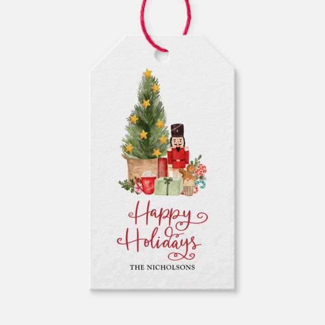 Glad helg Script Julgran Nutcracker Presentetikett (Framsidan)