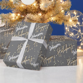 Glad helg Script Namn Guld Konfetti Grått Grått Presentpapper
