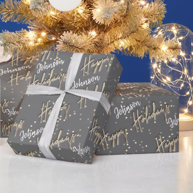 Glad helg Script Namn Guld Konfetti Grått Grått Presentpapper (Helgdagar)