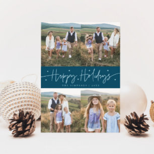 Glad helg Script Teal Multi Photo Julkort