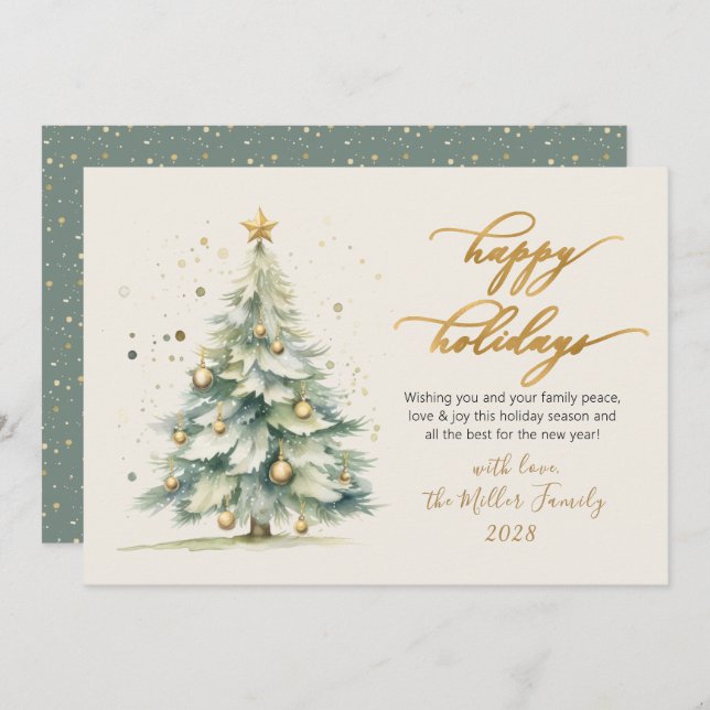 Glad helg Script Watercolor Julgran Julkort (Fram/baksida)