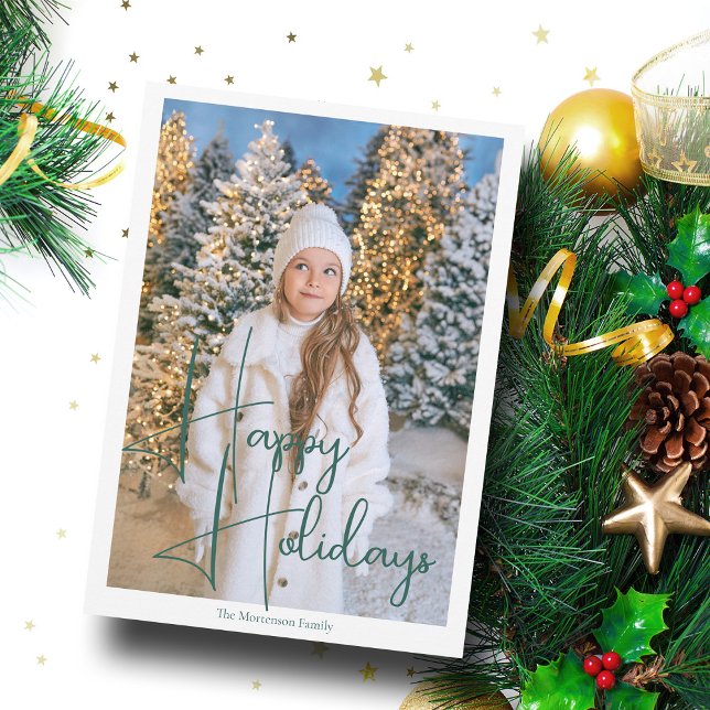 Glad helg Signatur Skript Foto Modern Julkort (Skapare uppladdad)