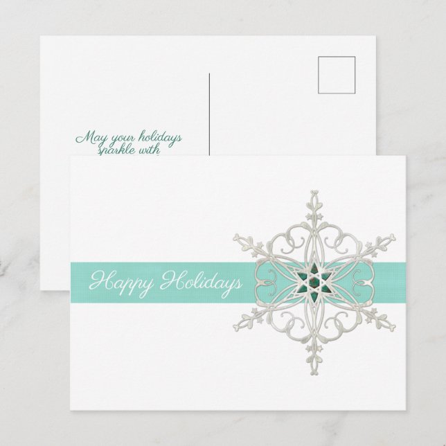Glad helg Silver Blue Snowflake-vykort Vykort (Fram/baksida)