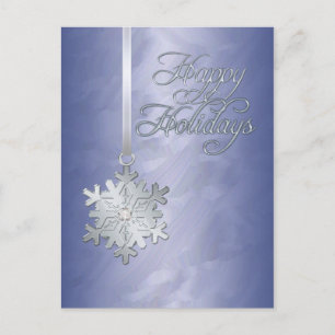 Glad helg Silver Snowflake Blue Foil Vykort