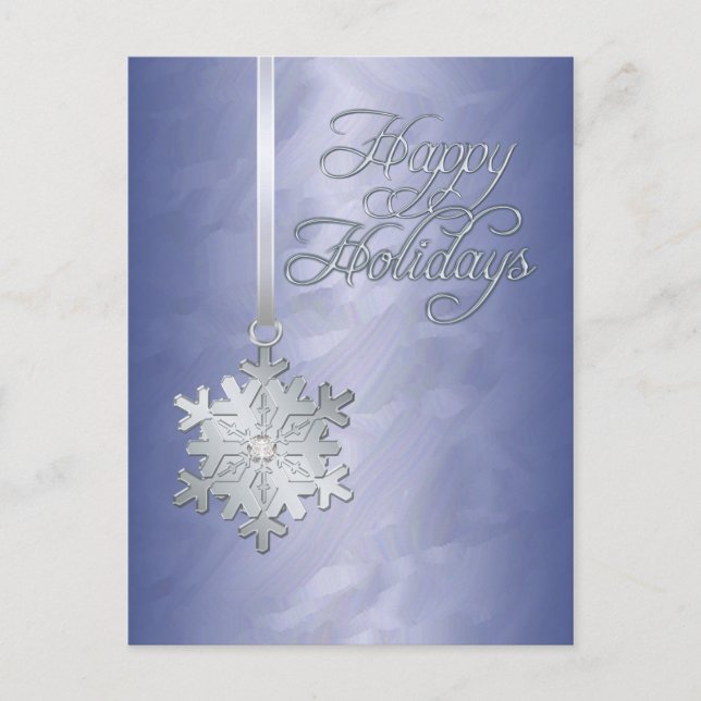 Glad helg Silver Snowflake Blue Foil Vykort (Framsida)