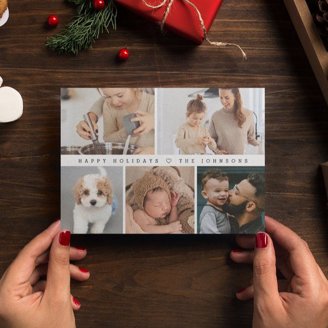Glad helg Simple Modern Photo Collage Vykort (Customizable family photo collage grid happy holidays postcard)