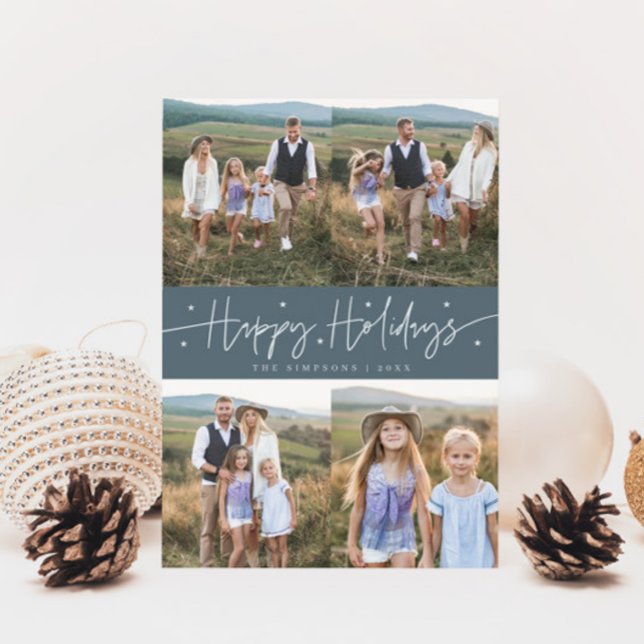 Glad helg-skript Slate Blue Multi Photo Julkort (Skapare uppladdad)