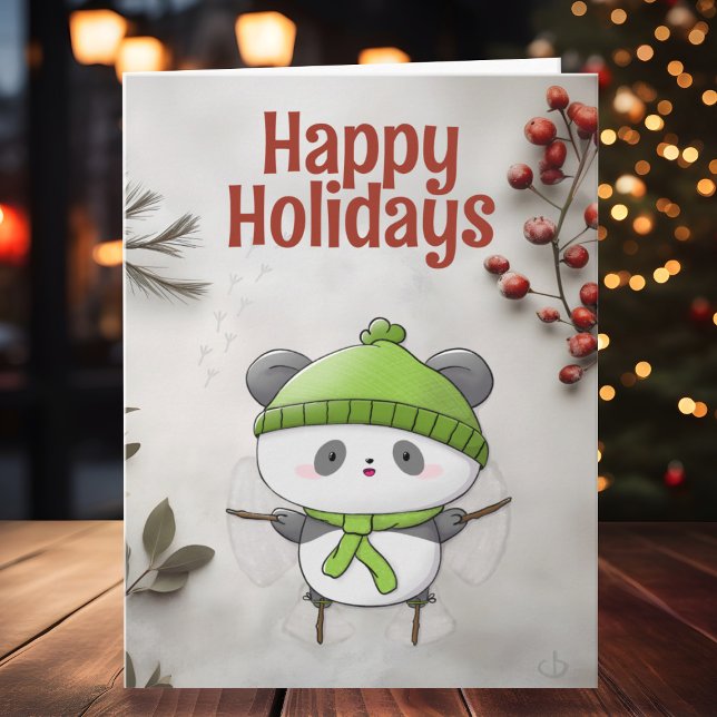 Glad helg, Snö Angel Panda, kawaii christmas Kort (Skapare uppladdad)