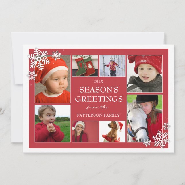 glad helg Snöflingor 8-fotohälsningskort Julkort (Framsida)