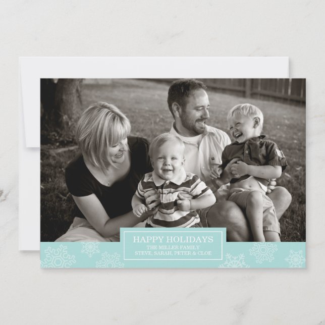 glad helg Snöflingor-kort | Platt | Blå Julkort (Framsida)