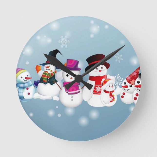 Glad helg Snögubbar Rund Klocka (Framsida)