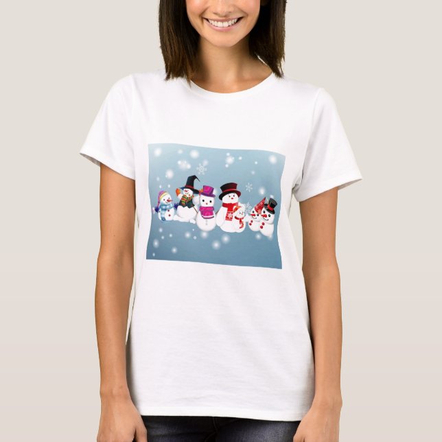 Glad helg Snögubbar Tee Shirt (Framsida)