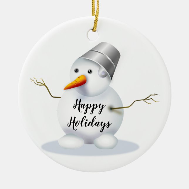 Glad helg Snögubbe Julgransprydnad Keramik (Framsidan)