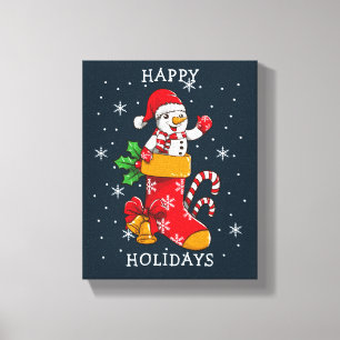 Glad helg Snögubbe Stockings Polkagrisar Canvastryck