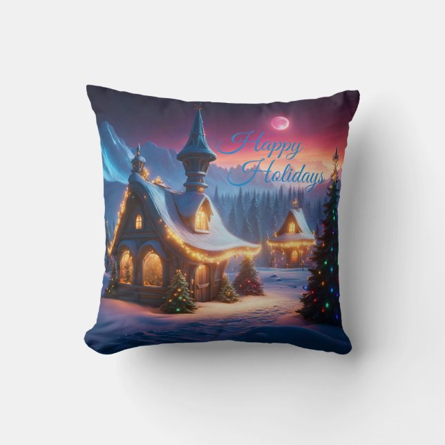 Glad helg snöstuga och Julgranar Kudde (Framsida)