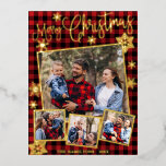 Glad helg Snowflake 4 Photos Collage<br><div class="desc">Rustik chic-kalligrafi på lumberjack mönster,  familjefollbild julvykort. Enkel att anpassa med din information. OBS! Kontakta Zazzle Customer Care direkt om du behöver hjälp med beställningar,  frakt,  produktinformation osv.</div>